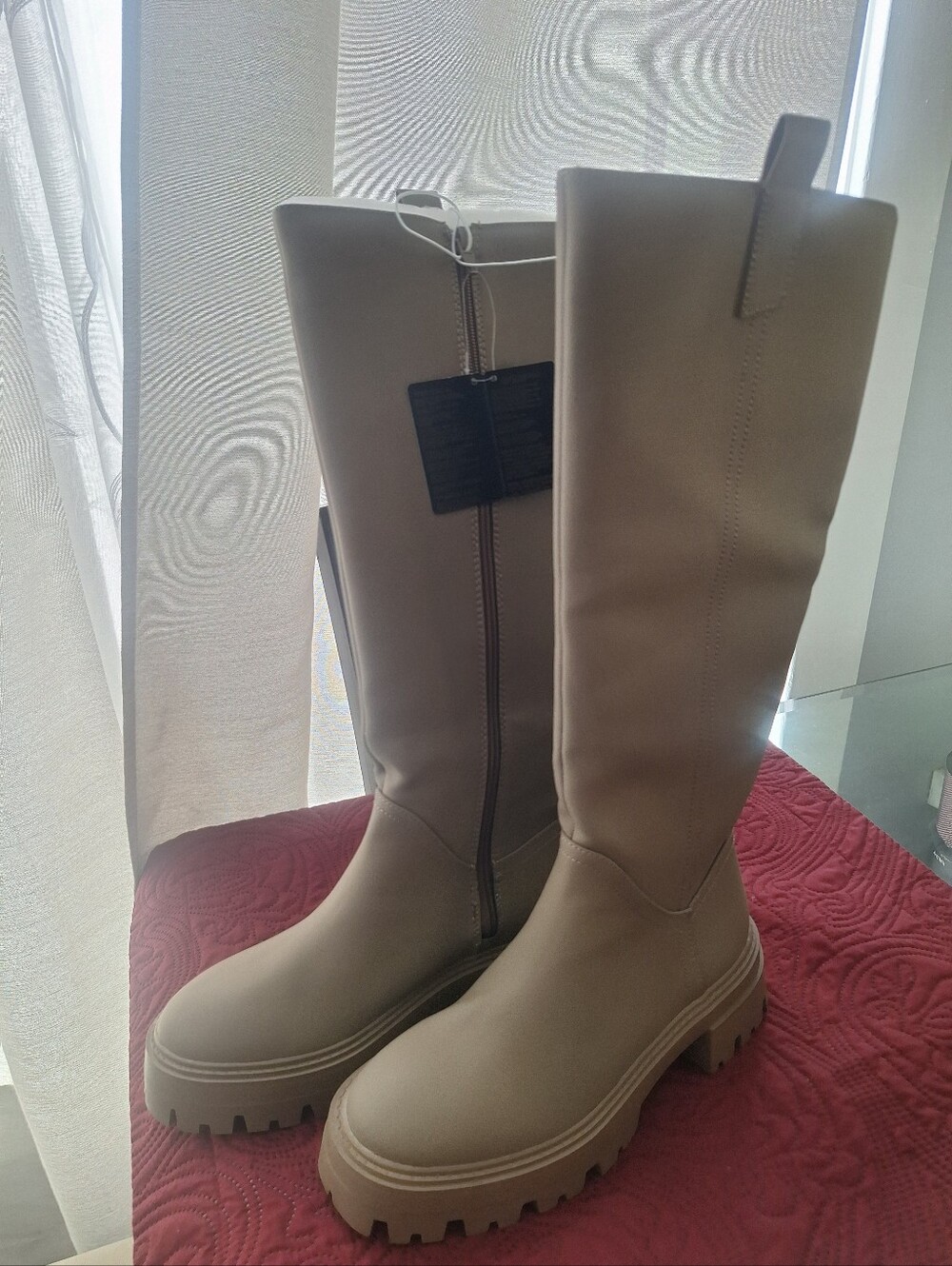 Forever 21 Taupe Lace-Up Style Knee-High Lug Sole Boots